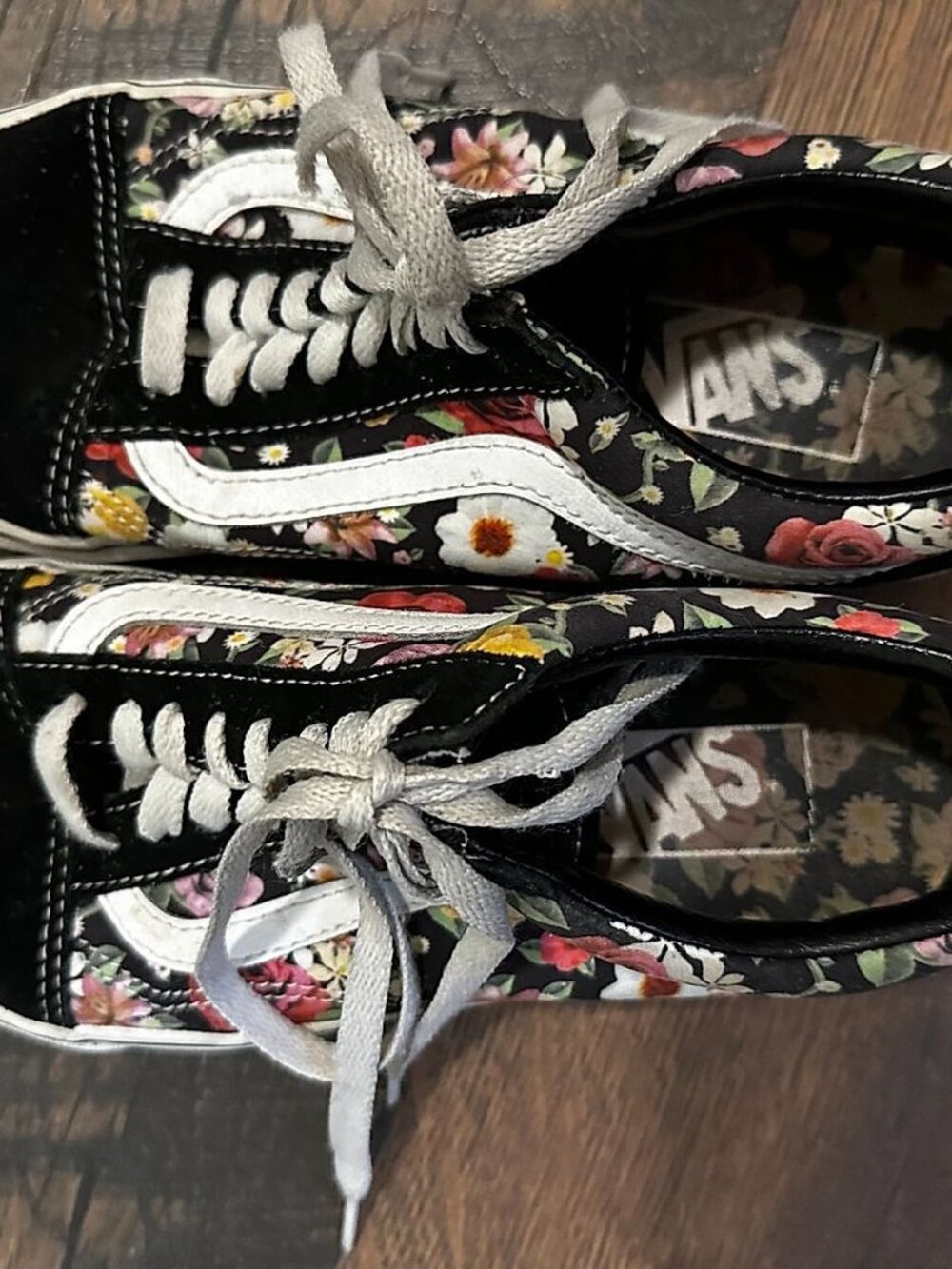 Vans Old Skool Floral Sneakers, Black/White with Flower Print, Women's 8 / Men's